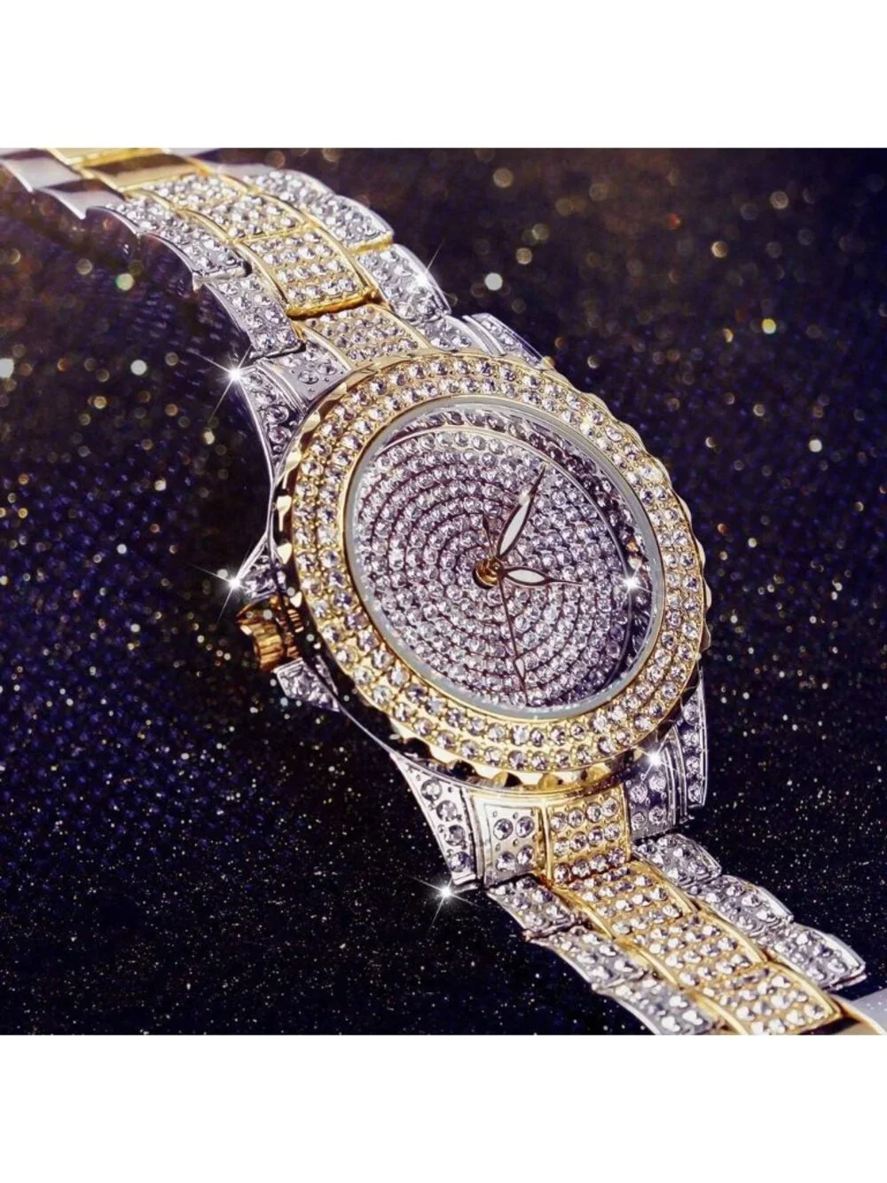 Women's Mix Gold Crystal Rhinestone Diamond Round Luxury Quartz Wrist Watch